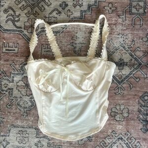 Ivory Satin Bustier Top with Ribbon Bow